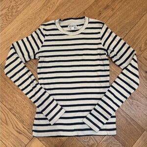 Striped Long Sleeve Tee in navy and White